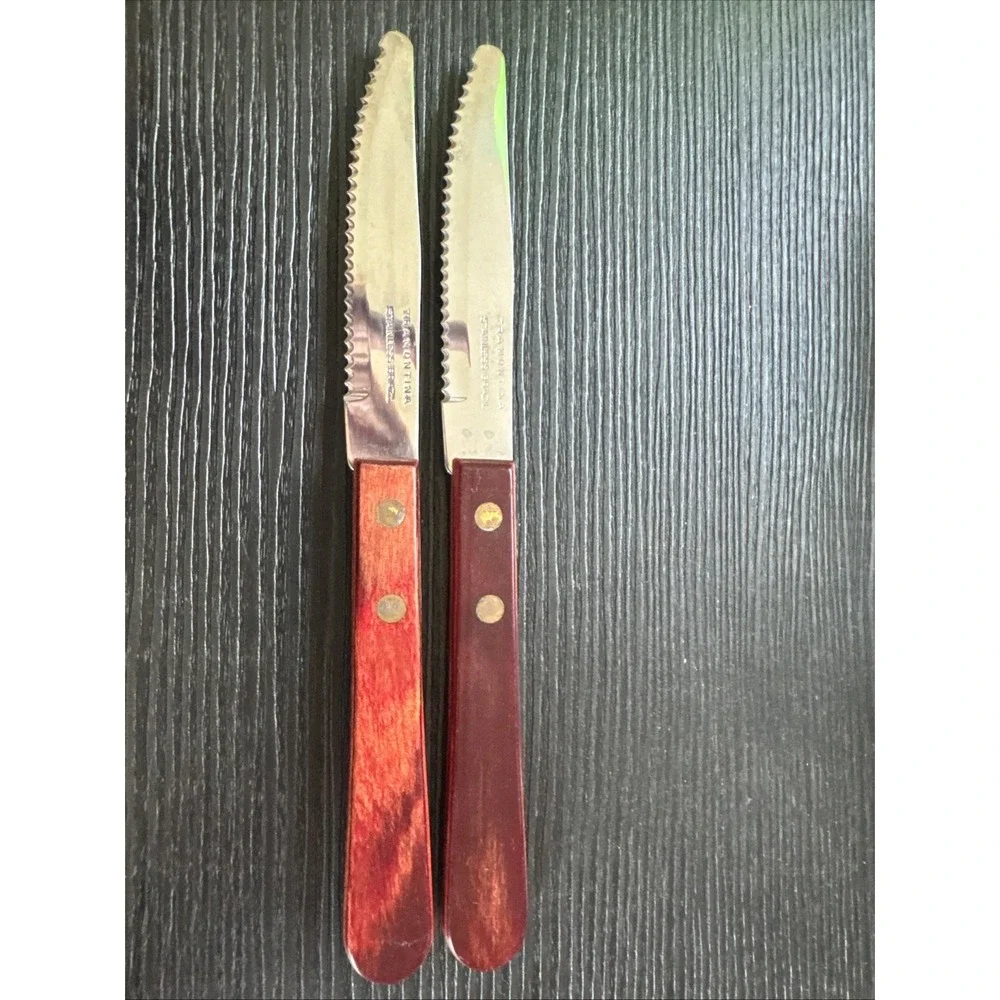 Set of 2 Tramontina Stainless Brazil Wood Handle Steak Knives 4